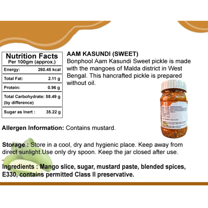 Bonphool Aam Kasundi Sweet Pickle, 200g